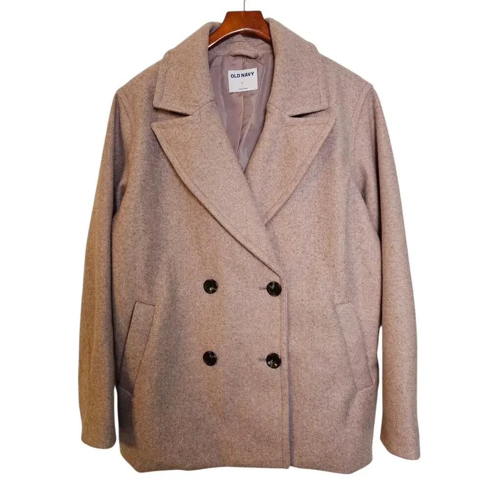 Old Navy Pink Heather Oversized Double-Breasted Classic Casual Pea Coat